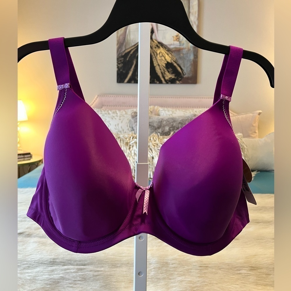 New ELOMI BIJOU Purple 42 F Underwire Banded Molded Bra EL8730 Adjustable Back - Picture 4 of 12